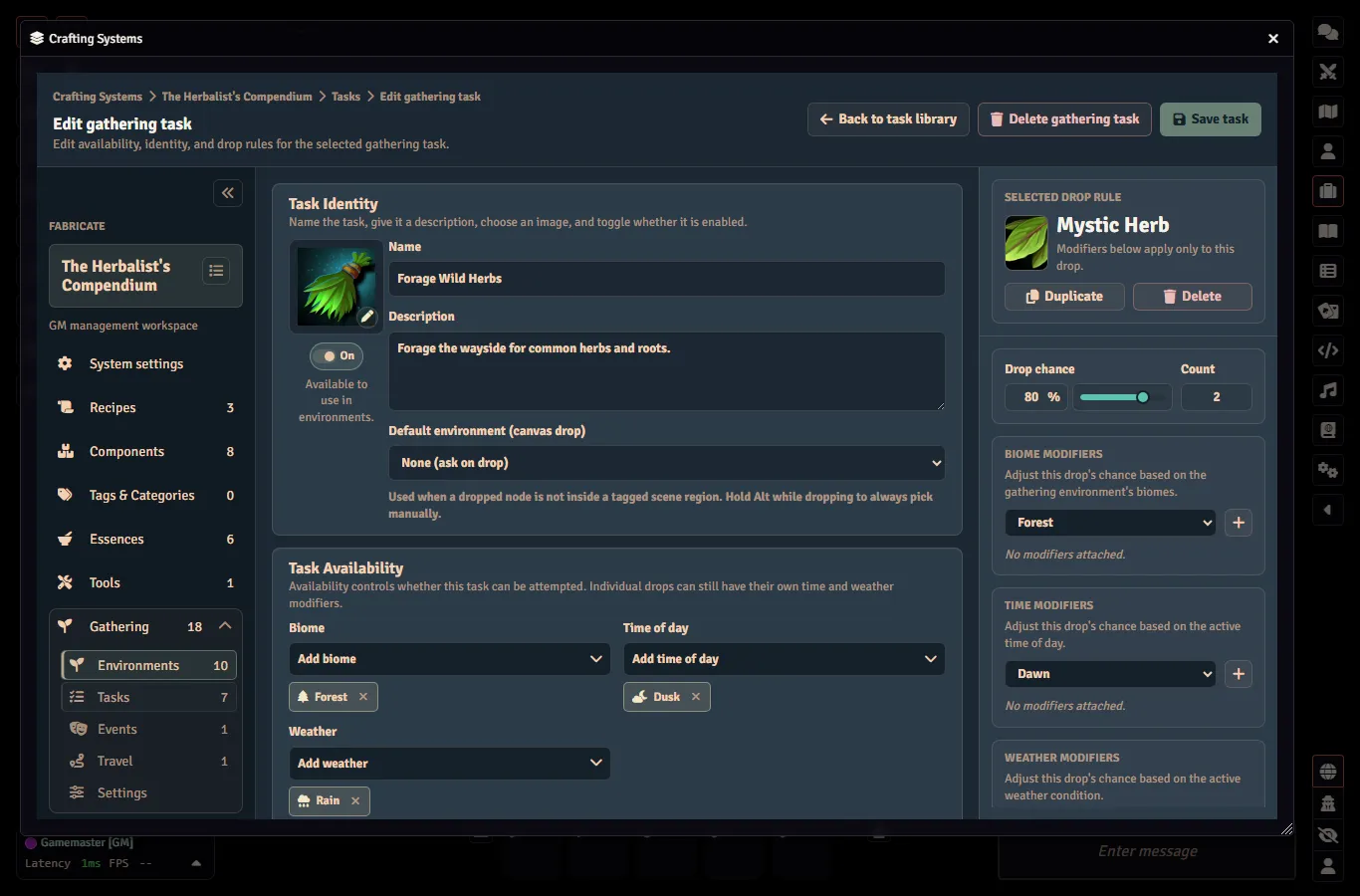 Fabricate gathering task editor