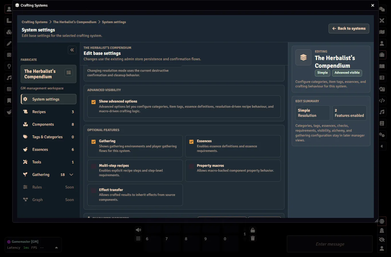 Fabricate gathering feature enabled