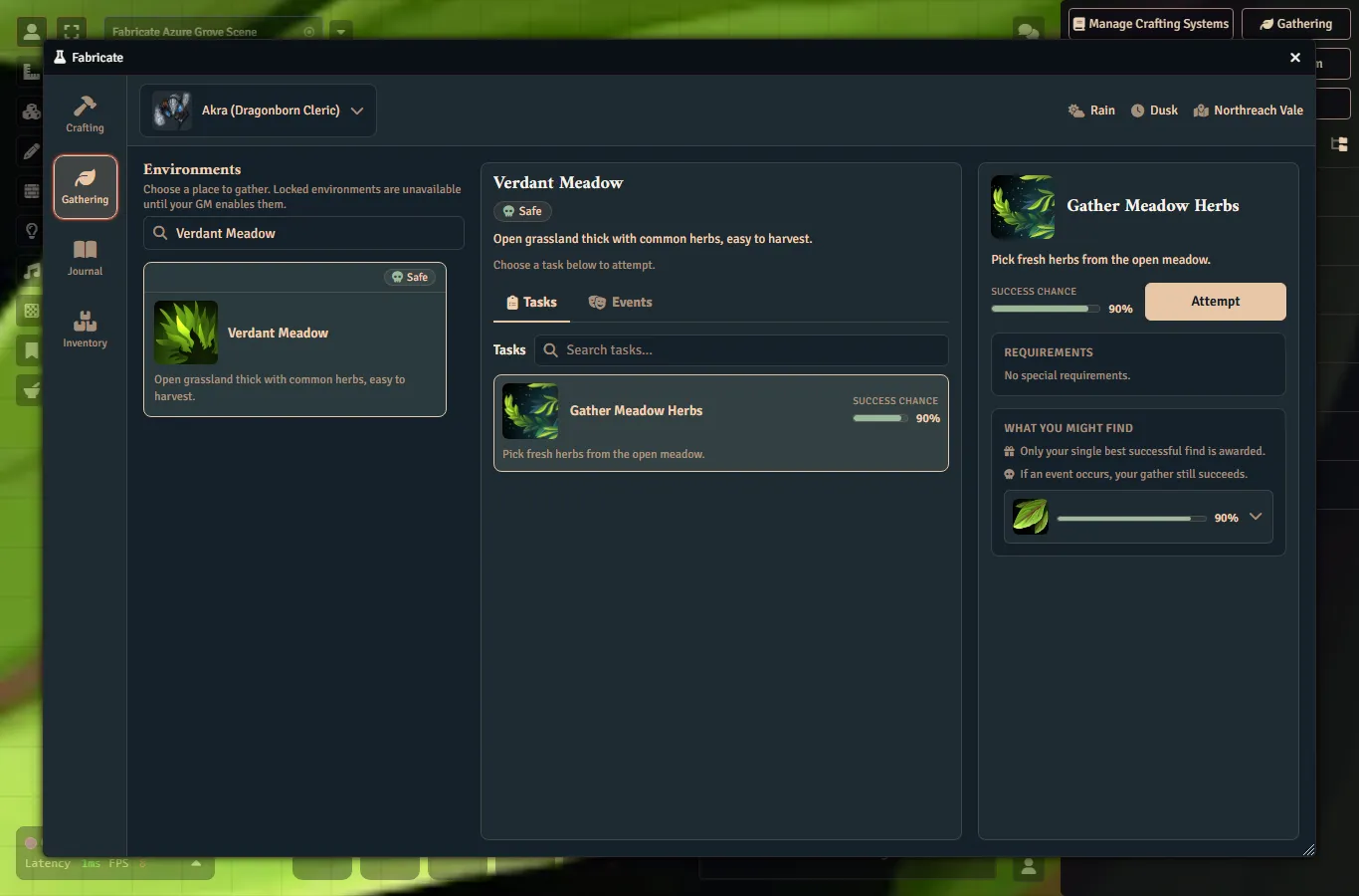 Fabricate player gathering task