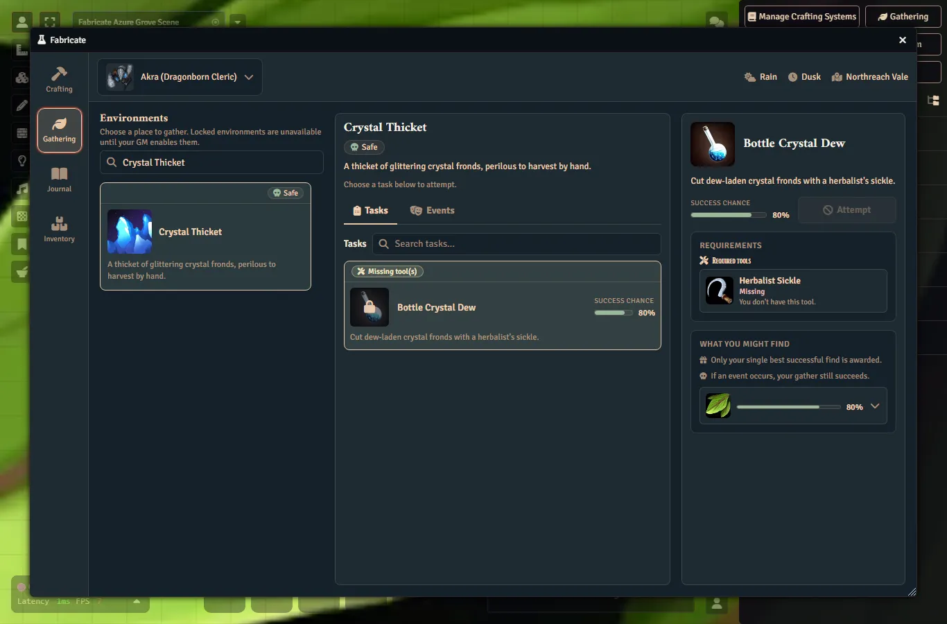 Fabricate player gathering missing tool